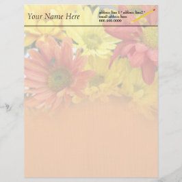 Papel Timbrado flores de margarida vermelhas, amarelas e laranjas