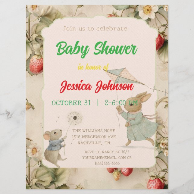 Papel Timbrado flores e folhas delicadas, de estilo chinês Invit (Frente)