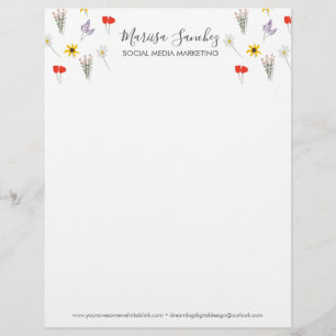 Papel Timbrado Flores Silvestres Nome Script Floral Moderno Cabeç