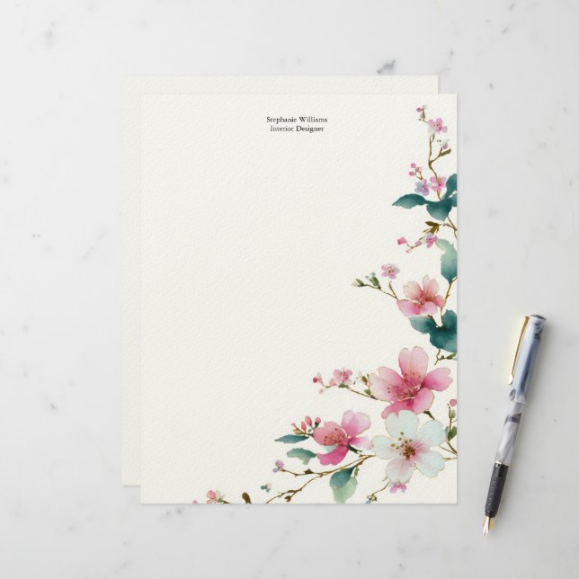 Papel Timbrado Flores Silvestres Rosa Branco Personalizadas  (Frente/Verso In Situ)