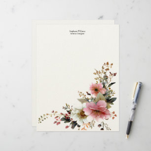 Papel Timbrado Flores Silvestres Rosa Branco Personalizadas