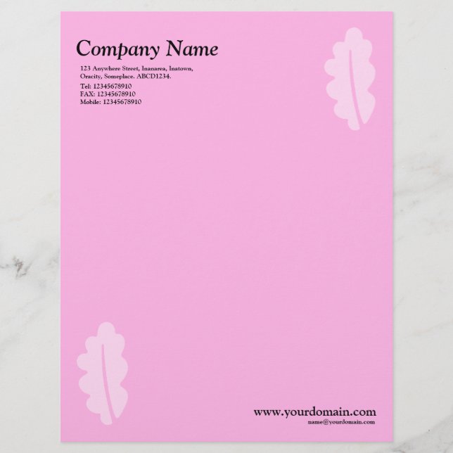 Papel Timbrado Folha de Carvalho Elegante - Rosa (Frente)