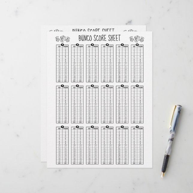 Papel Timbrado Folha de Pontuação Bunco - Pontuação de Mesa para  (Frente/Verso In Situ)