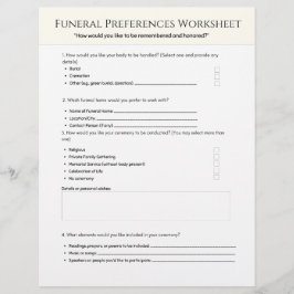 Papel Timbrado Folha de Preferências de Funeral