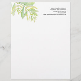 Papel Timbrado Folhagem verde de eucalipto flores de aquarela