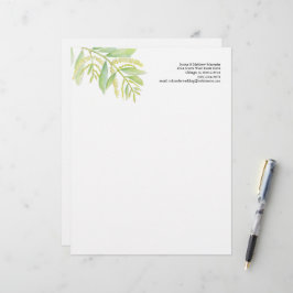 Papel Timbrado Folhagem verde de eucalipto flores de aquarela