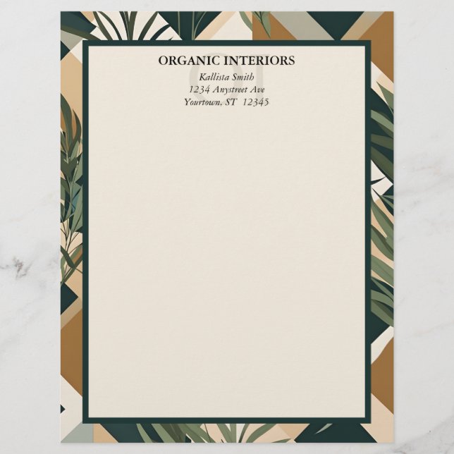 Papel Timbrado Folhas Boho e Formas Geométricas (Frente)