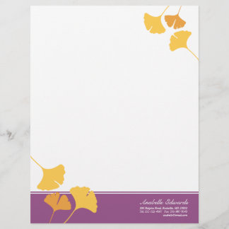 Papel Timbrado Folhas de ginkgo ouro amarelo púrpura outono