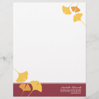 Papel Timbrado Folhas de ginkgo ouro marrom amarelo outono