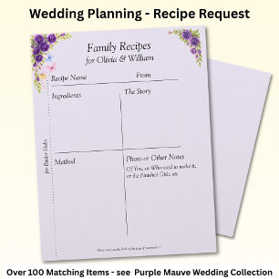 Papel Timbrado Folhas de Receitas Familiares, Flores de Mauve Rox