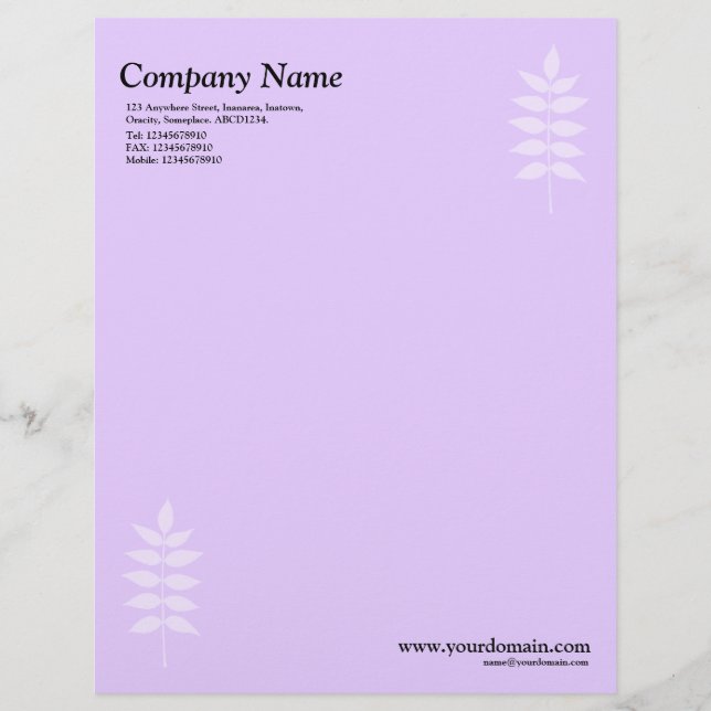 Papel Timbrado Folhas Elegantes - Roxo Claro (Frente)