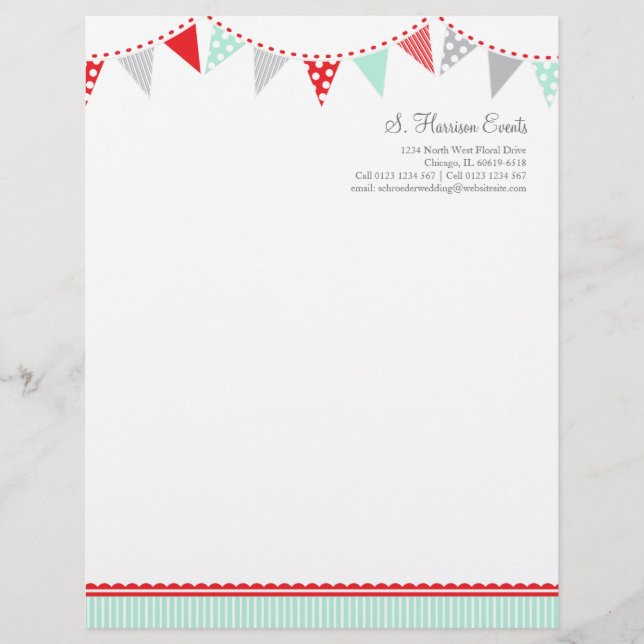 Papel Timbrado Folheto de eventos de festa de Bunting (Frente)