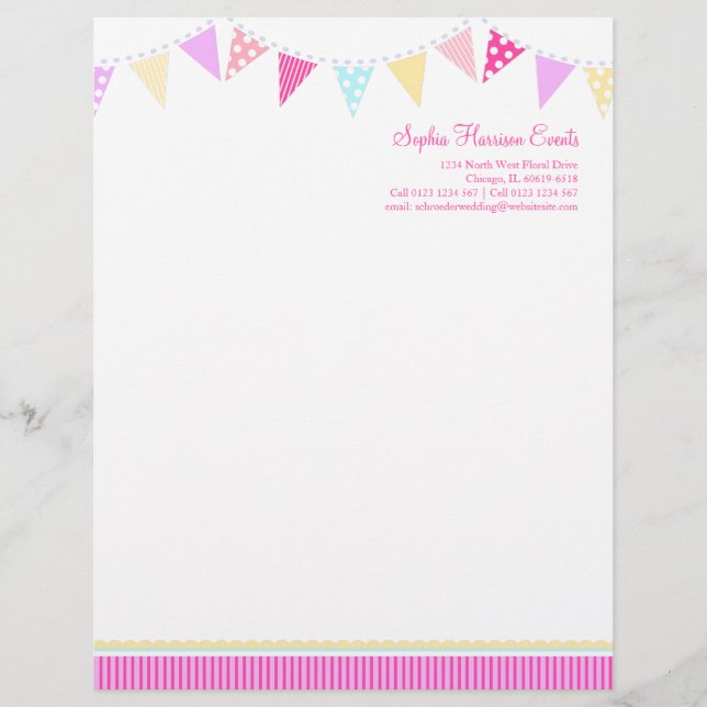 Papel Timbrado Folheto de eventos de festa de Bunting (Frente)