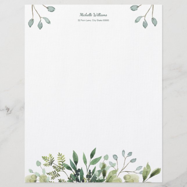 Papel Timbrado Foliage Green Deixa Watercolor Lethead (Frente)