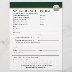 Papel Timbrado Formulário de Patrocínio de Torneio de Golfe