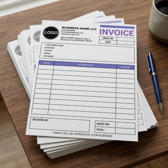 Papel Timbrado Formulários de fatura de vendas para grandes empre (custom logo sales invoice forms, large business letterhead invoice pad, personalized company billing)