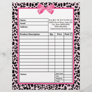 Papel Timbrado Formulários de ordem cor-de-rosa femininos do