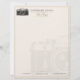 Papel Timbrado Fotógrafo Vintage | Câmera de Ouro de Luxo