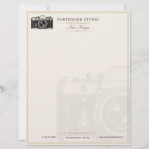 Papel Timbrado Fotógrafo Vintage   Câmera de Ouro de Luxo