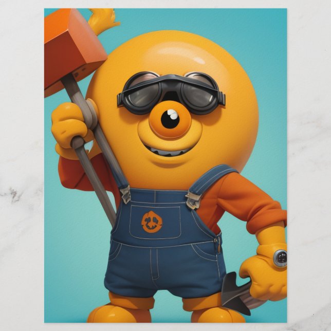 Papel Timbrado Fröhlicher Baumeister – Gelber Held mit Hammer   (Frente)