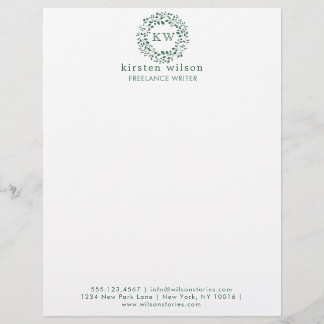 Papel Timbrado Frota das folhas verdes | Monograma Letterhead (Frente)