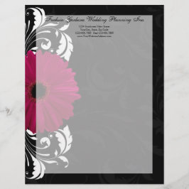 Papel Timbrado Fuchsia Scroll Gerbera Daisy w/Black and White