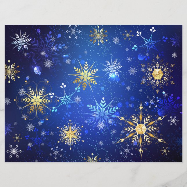 Papel Timbrado Fundo Azul XMAS com Flocos de Neve Ouro (Frente)
