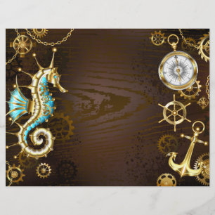 Papel Timbrado Fundo de madeira com cavalo de mar mecânico