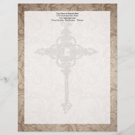 Papel Timbrado Fundo Elegante Scroll Christian Cross c/Swirl
