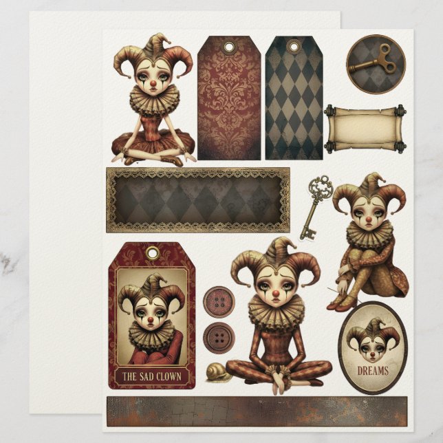 Papel Timbrado Fussy Cut Elements - Melancholy Harlequin (Frente/Verso)