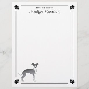 Papel Timbrado Galgo Italiano Azul e Branco com Patas e Texto
