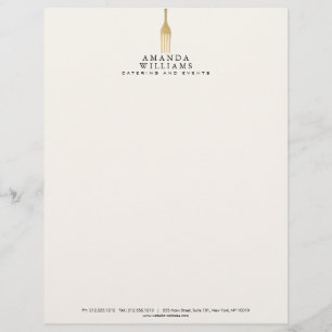 Papel Timbrado Garfo Dourado Falso Moderno Logotipo Catering Marf
