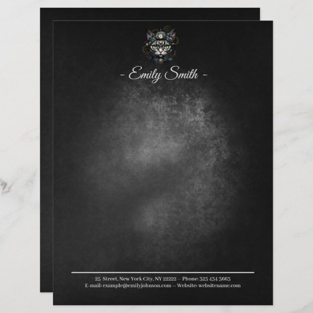 Papel Timbrado Gato de galinha bonito com relógios e marchas. (Frente/Verso)