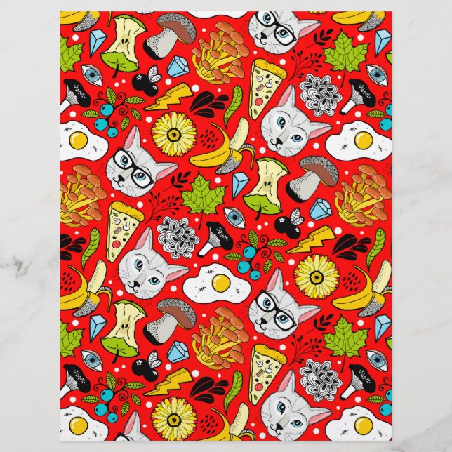 Papel Timbrado Gato e ovo em vermelho (Frente)