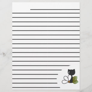 Papel Timbrado Gato Preto Fofo e flor – Personalizado