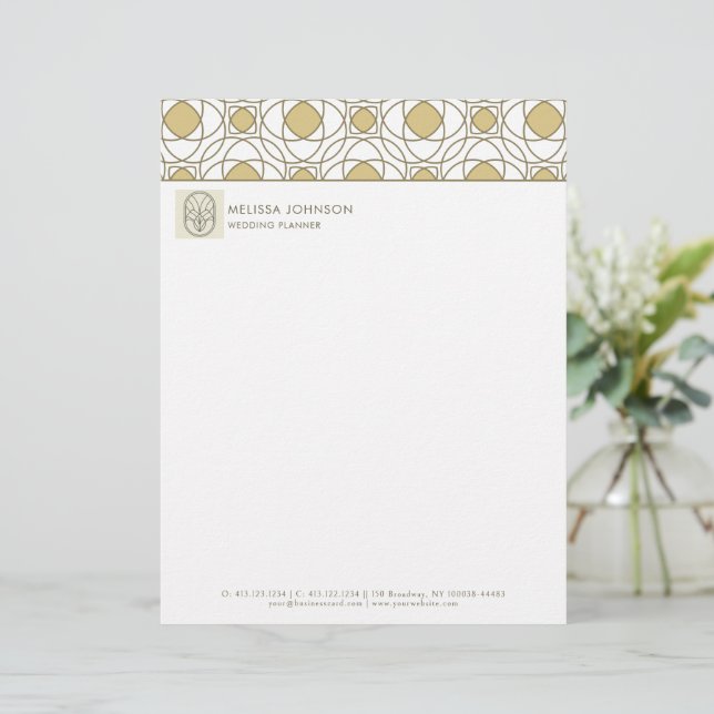 Papel Timbrado Geométrico Dourado Profissional (Em pé/Frente)