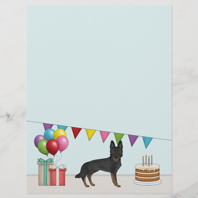 Papel Timbrado German shepherd Bi-Black GSD Colorful Birthday (Frente)