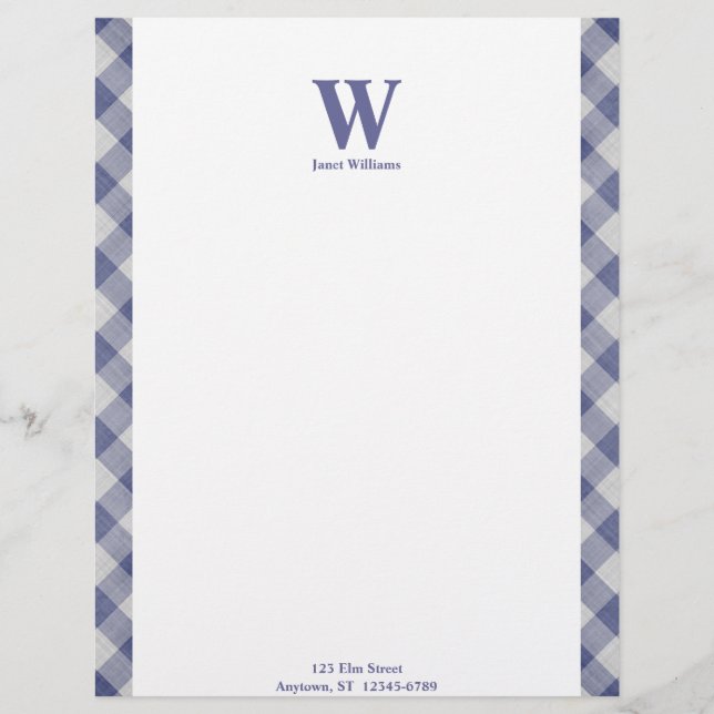 Papel Timbrado Gingham Monograma Letterhead (Frente)