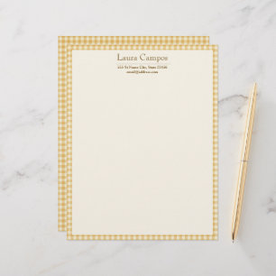 Papel Timbrado Gingham Xadrez Elegante Farmhouse Amarelo Pessoal