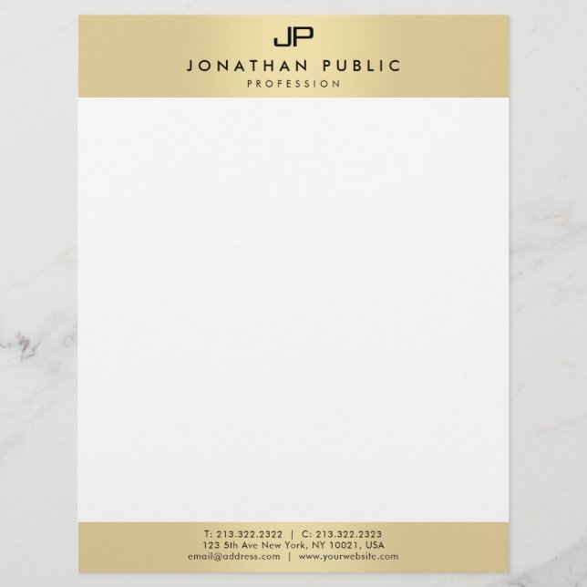 Papel Timbrado Glamor Faux Dourado Moderno Elegante Monograma Mod (Frente)