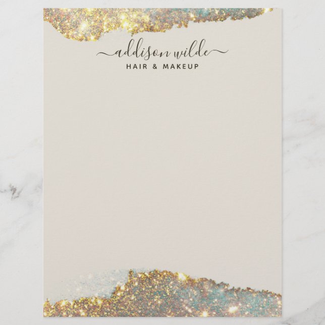 Papel Timbrado Glitter de Glam Moderno de Script de Assinatura Ho (Frente)