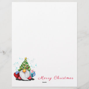 Papel Timbrado Gnomo com chapéu de árvore de Natal e presente -