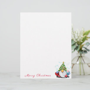 Papel Timbrado Gnomo com chapéu de árvore de Natal e presente p