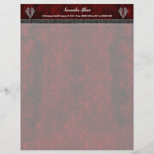 Papel Timbrado Gótico Red Silver Heart Damask