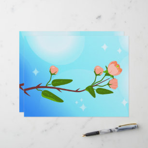 Papel Timbrado Gradação do céu azul com ramificação primavera flo