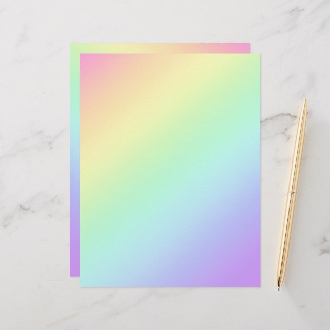 Papel Timbrado Gradiente do Arco-Íris Diagonal Pastel (Frente/Verso In Situ)