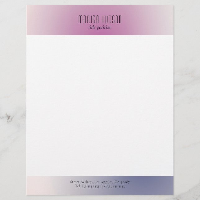 Papel Timbrado Gradiente Estético Minimalista Rosa Roxo Branco (Frente)