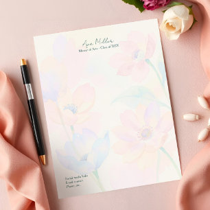 Papel Timbrado Graduação Agradecimento Chic Script Floral Aquarel