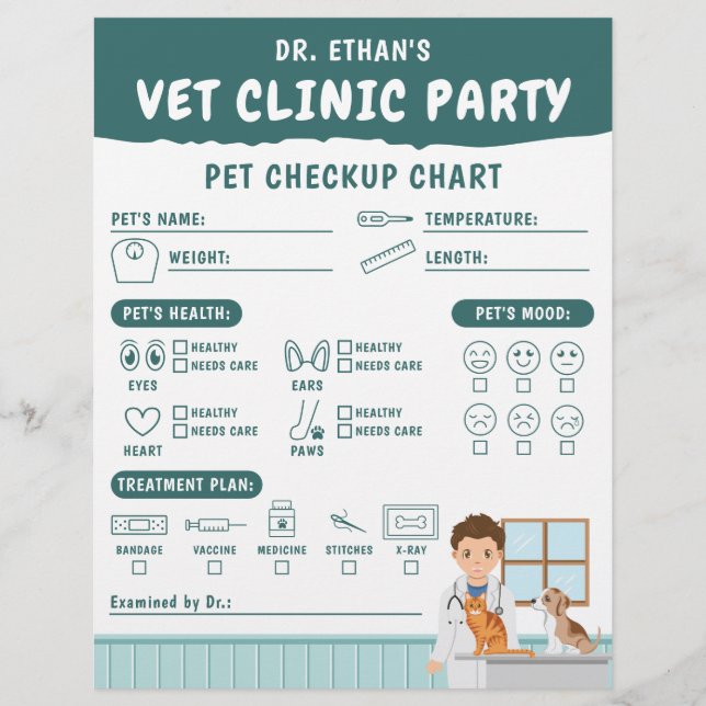 Papel Timbrado Gráfico de Check-up de Pet para Crianças Brincarem (Frente)