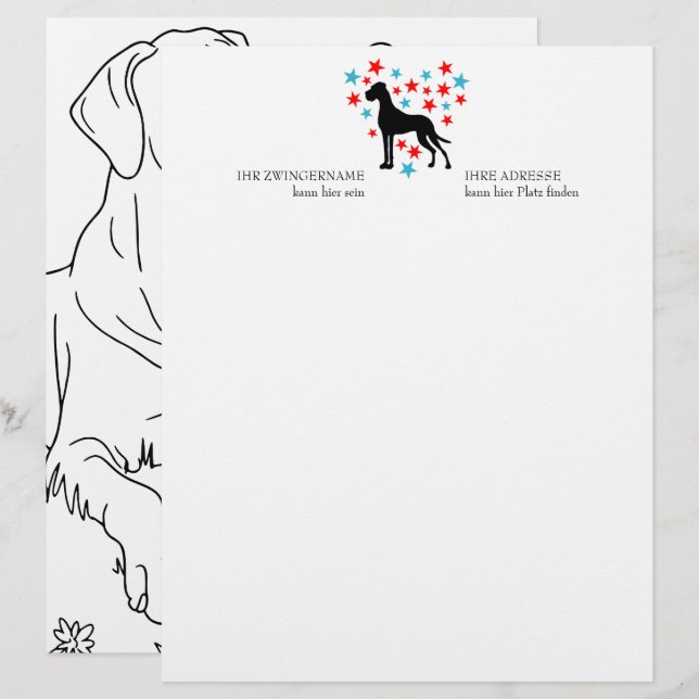 Papel Timbrado Grande Dane Estrelas e Diversão  (Frente/Verso)